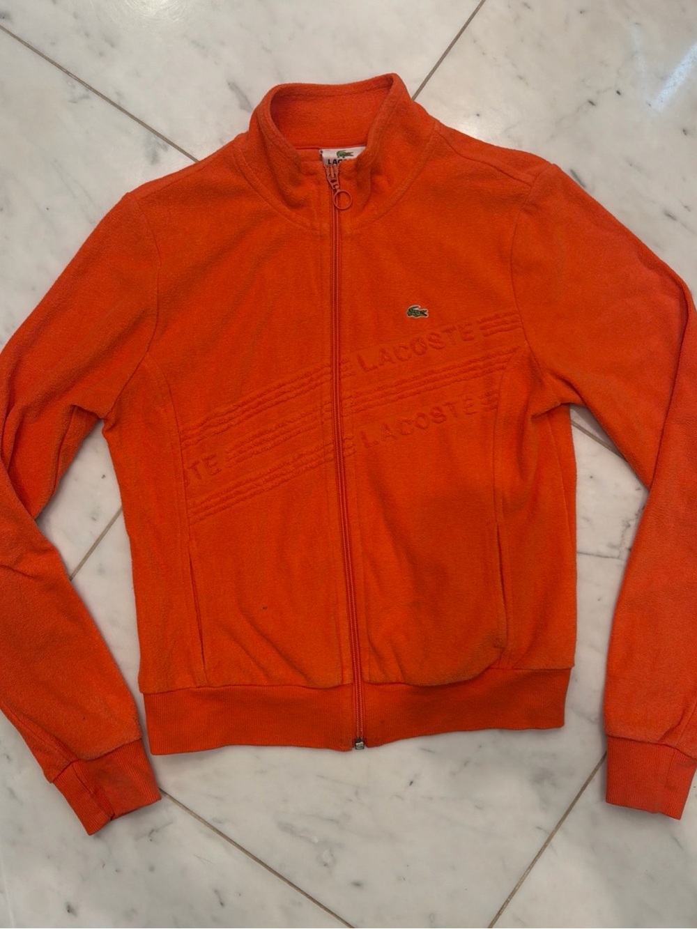 Lacoste women’s Terry Jacquard Orange Zip-Up Track Jacket Size 40